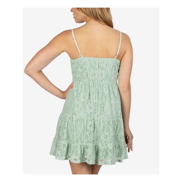 SPEECHLESS Womens Lace Ruffled Spaghetti Strap Jewel Neck Short Dress - Picture 2 of 4